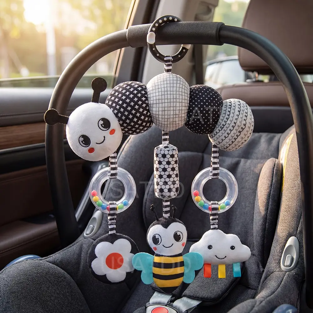 Baby Play Toy High Contrast Cute Animal Wind Chime Plush Rattle Maracas Doll, Hangs on Stroller Car Seat, Sensory Toy for Newborns 0-5 Months, Christmas gifts, Christmas decorations