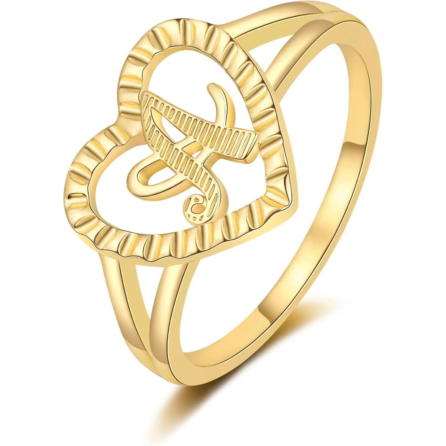 Gold Initial Rings for Women Non Tarnish 14K Gold Plated Vintage Heart Thumb Rings Personalized Carved Letter Statement Stackable Rings Size 6-10 Jewelry Gifts