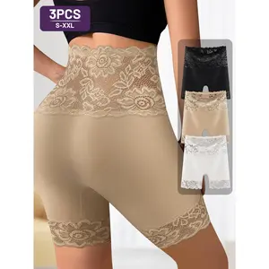 QUASTI 3Pcs Women's High-Waist Shapewear Shorts – Elegant Lace Design, Silky Comfort & Seamless Panties, Tummy Control Underwear for Confident Everyday Wear, Basic & Minimalism Briefs, S-XXL