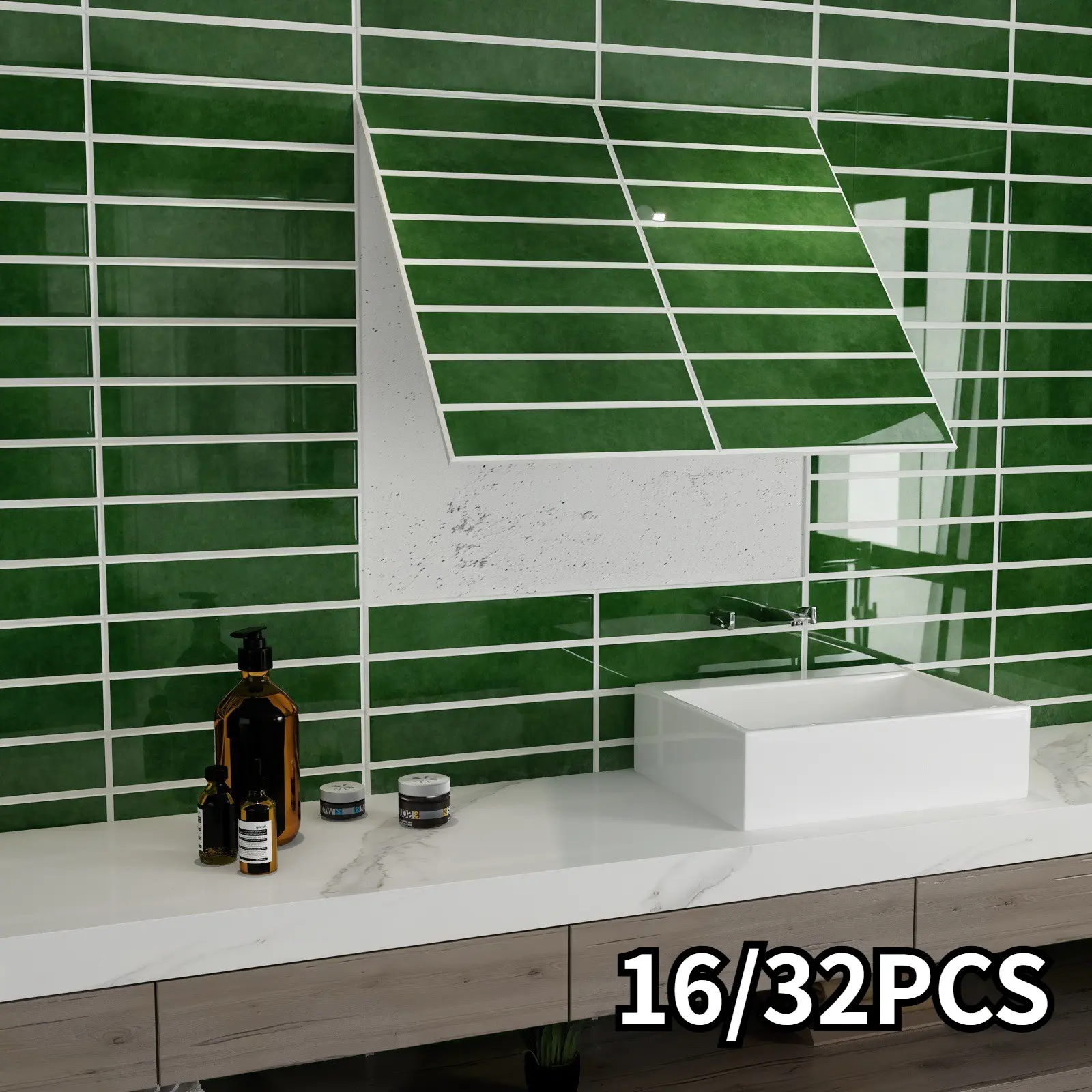 16/32pcs, 3D Crystal Drop Wall Stickers, Marble Pattern Tile Stickers, Luxurious Reflective Texture, American Vintage Distressed Checkerboard Design, 11.81 Inches * 11.81 Inches, Thickened Vinyl PVC Material, Easy to Peel and Stick, Removable or