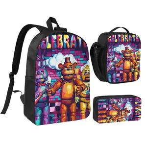 Five Nights at Freddy's 17 Inch 3 Pcs Backpack Set, Waterproof Lightweight Travel Daypack with Lunch Box & Pencil Case for Teens Daily Use