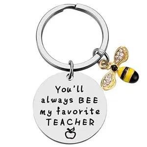2pcs Custom Engraved Bee Keychain, Inspirational Thank You Gift for Teacher Appreciation, Thanksgiving Creative Souvenir Keyring Present