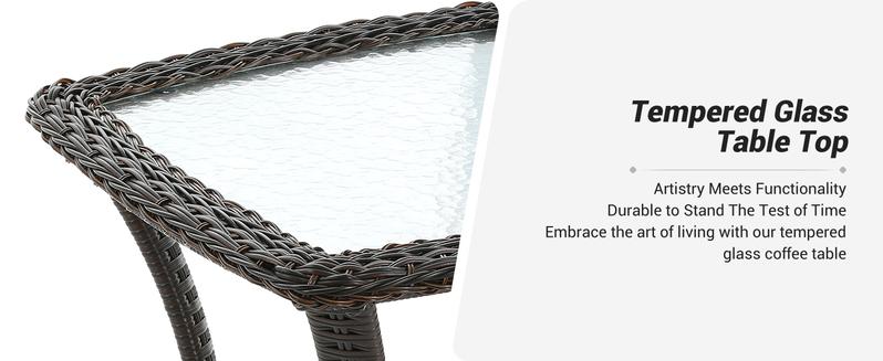 Amopatio 3 Pieces Patio Furniture Set, Outdoor Rattan Swivel Gliders Rocker with Glass Table and Cushions for Poolside/Deck/Garden/Backyard/Porch