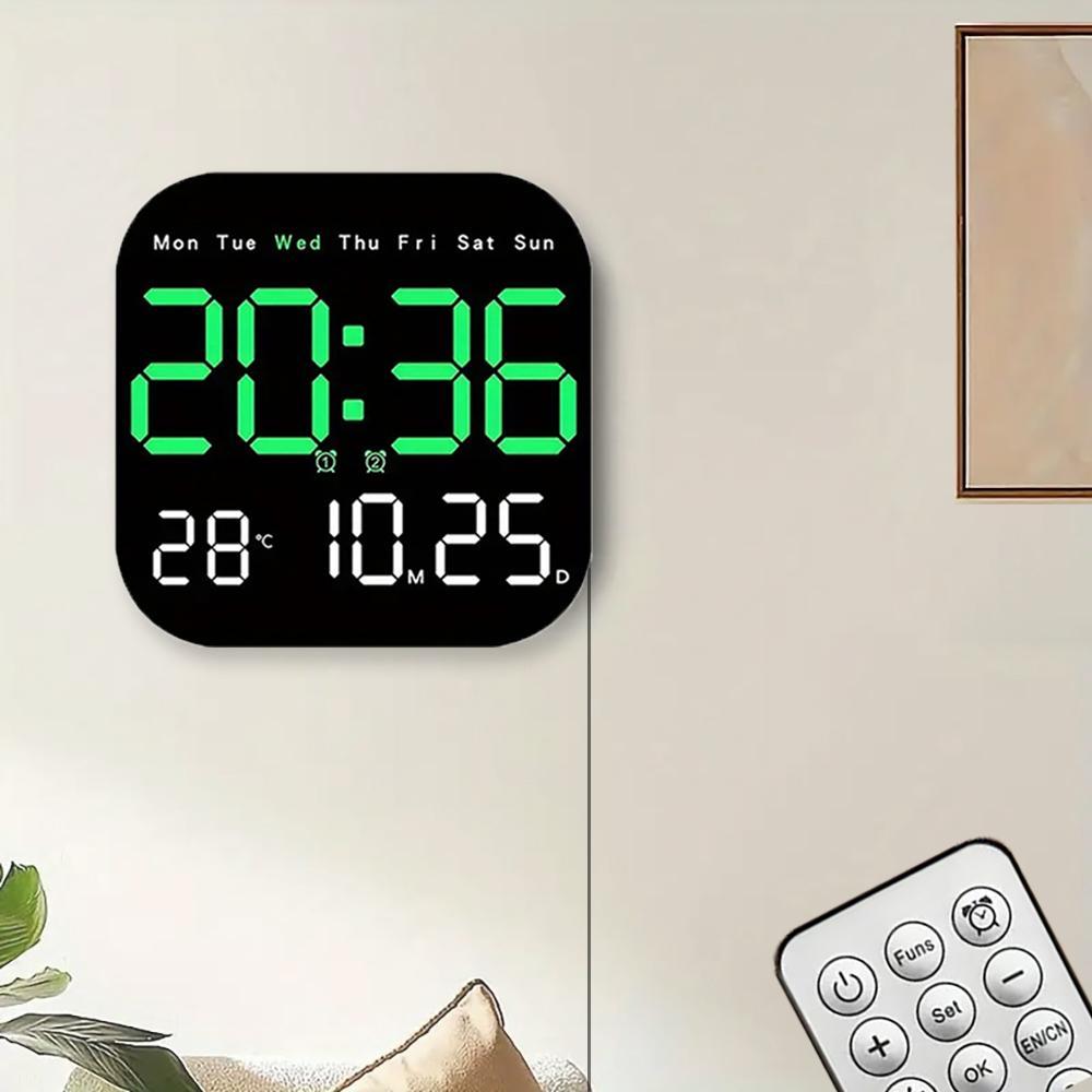 Intelligent Large-Screen Digital Living Room Wall Clock with Remote Control, Battery-Powered LED Wall Clock with Calendar, Time and Temperature Display, LED Multifunctional Alarm Clock and Home Decor, Valentine's Day Gift, USB Powered Clock