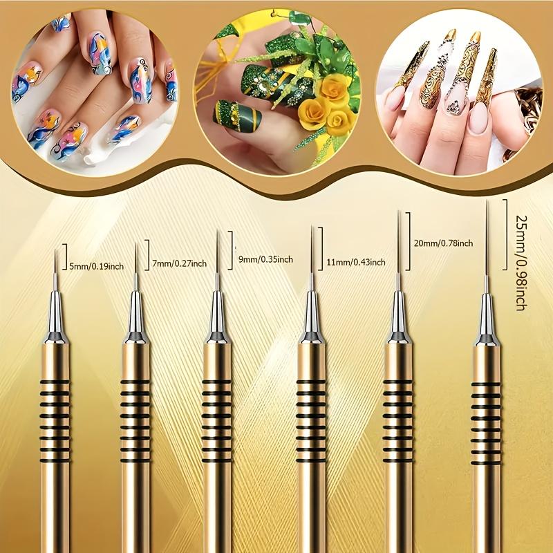 Nail Art Detailer Striping Brush Set with Metal Handles, 6-Piece Nail Liner Brush Kit for Manicure Painting, Nail Art Tools, Nail Art Accessories #GLOBAL PICKS