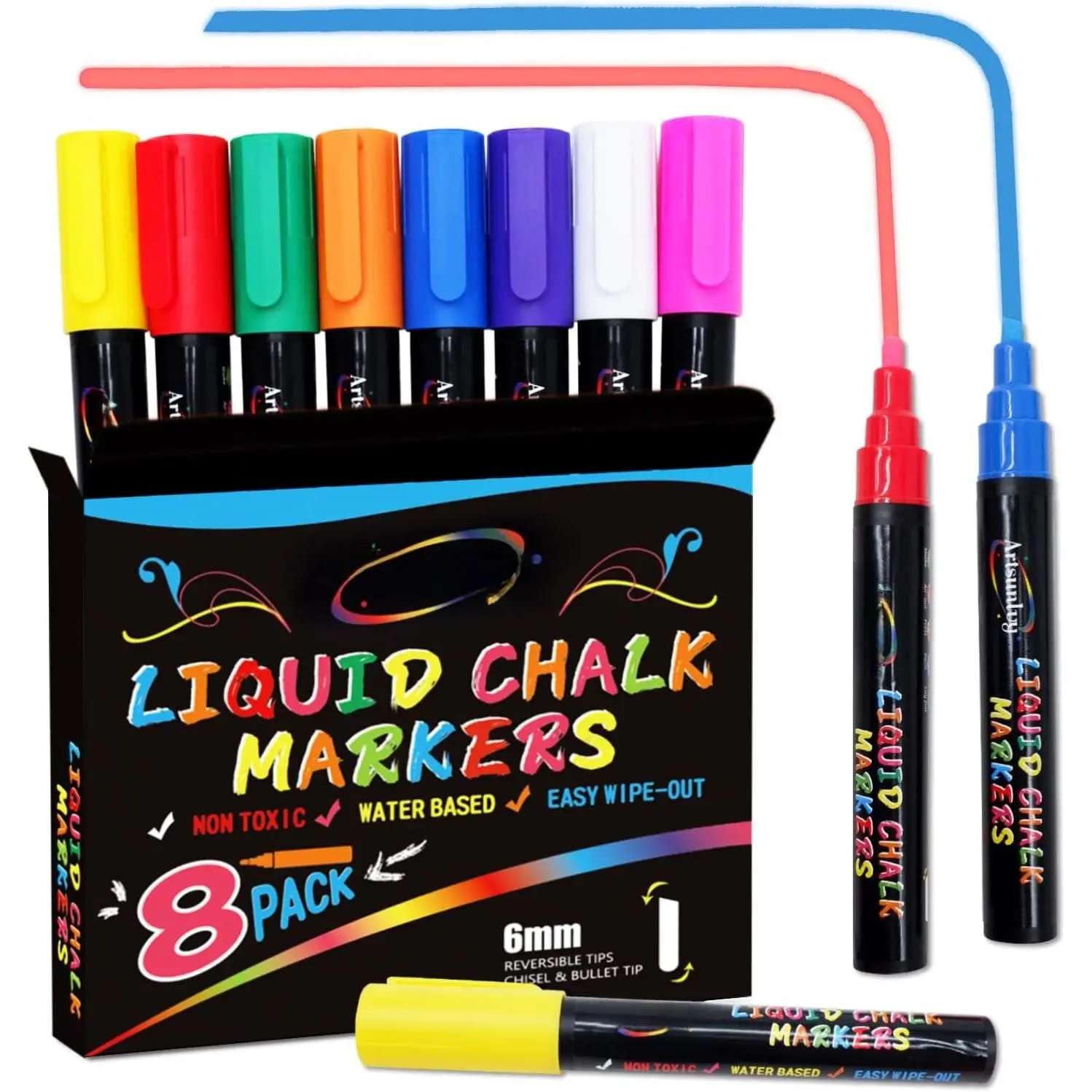 8 Colors Chalk Markers, Chalk Pens, Erase Marker, , Water-Based, Reversible Tips, Chalkboard Markers for Adult,  Windows, Glass