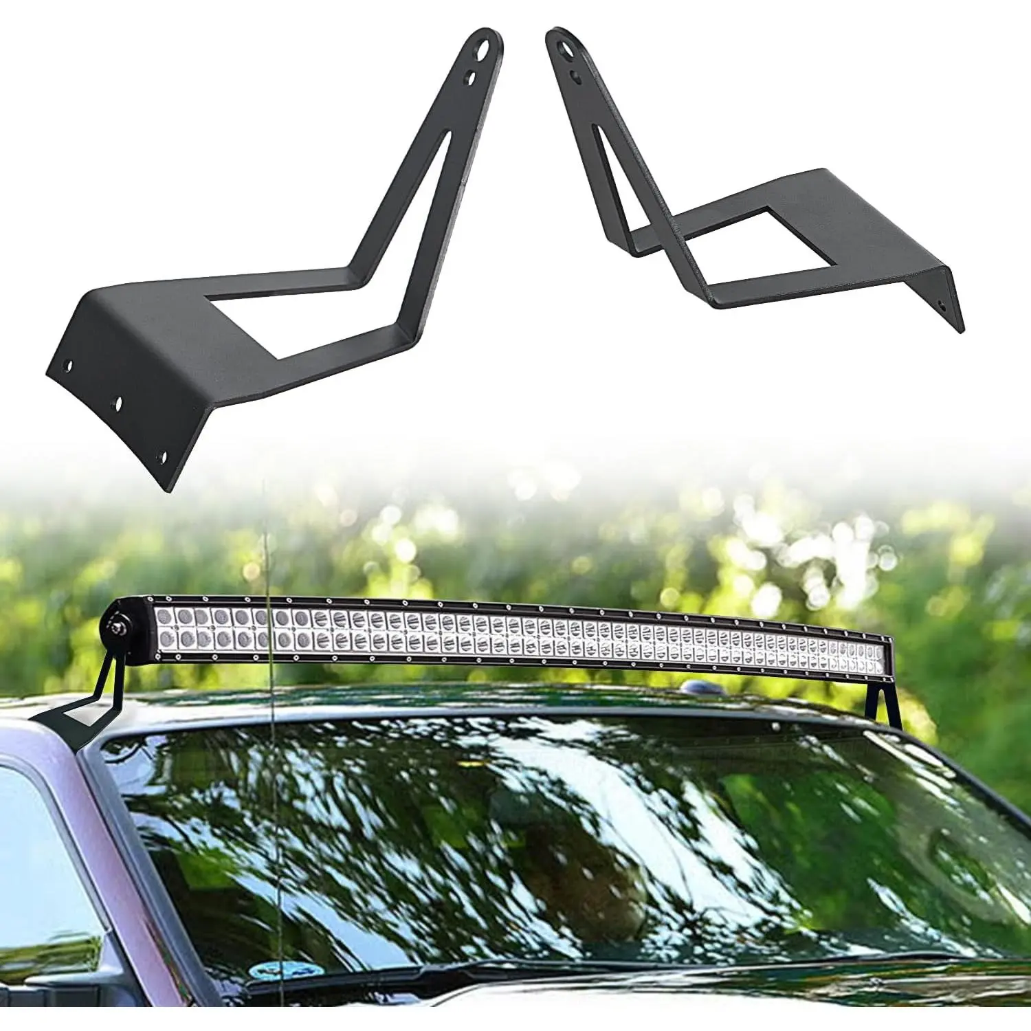 Nilight 52-in CNC Pressed Iron Alloy Upper Windshield Roof Cab Brackets - LED Headlight Bar Bases, Black Matte, Electrophoresis, Rivet Mount, Smooth, Stable, Durable, Scratch-Resistant, Precise Fit for Ford F250/F350 4WD/2WD (1999-2015) [Legal Disclaimer]