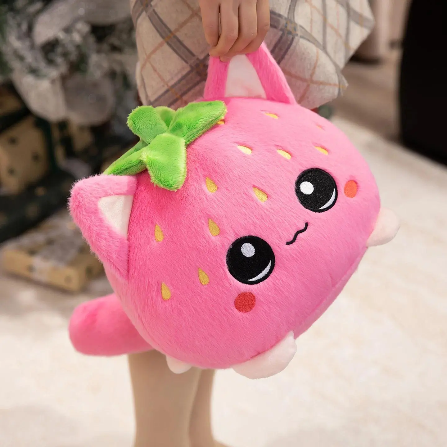 Unisex Soft Plush Strawberry Cat Stuffed Dolls, Cute Fruit-Themed Soft Toys, Ideal for Children's Birthday Gifts, Room Decor & Sofa Accents, Fruit Theme