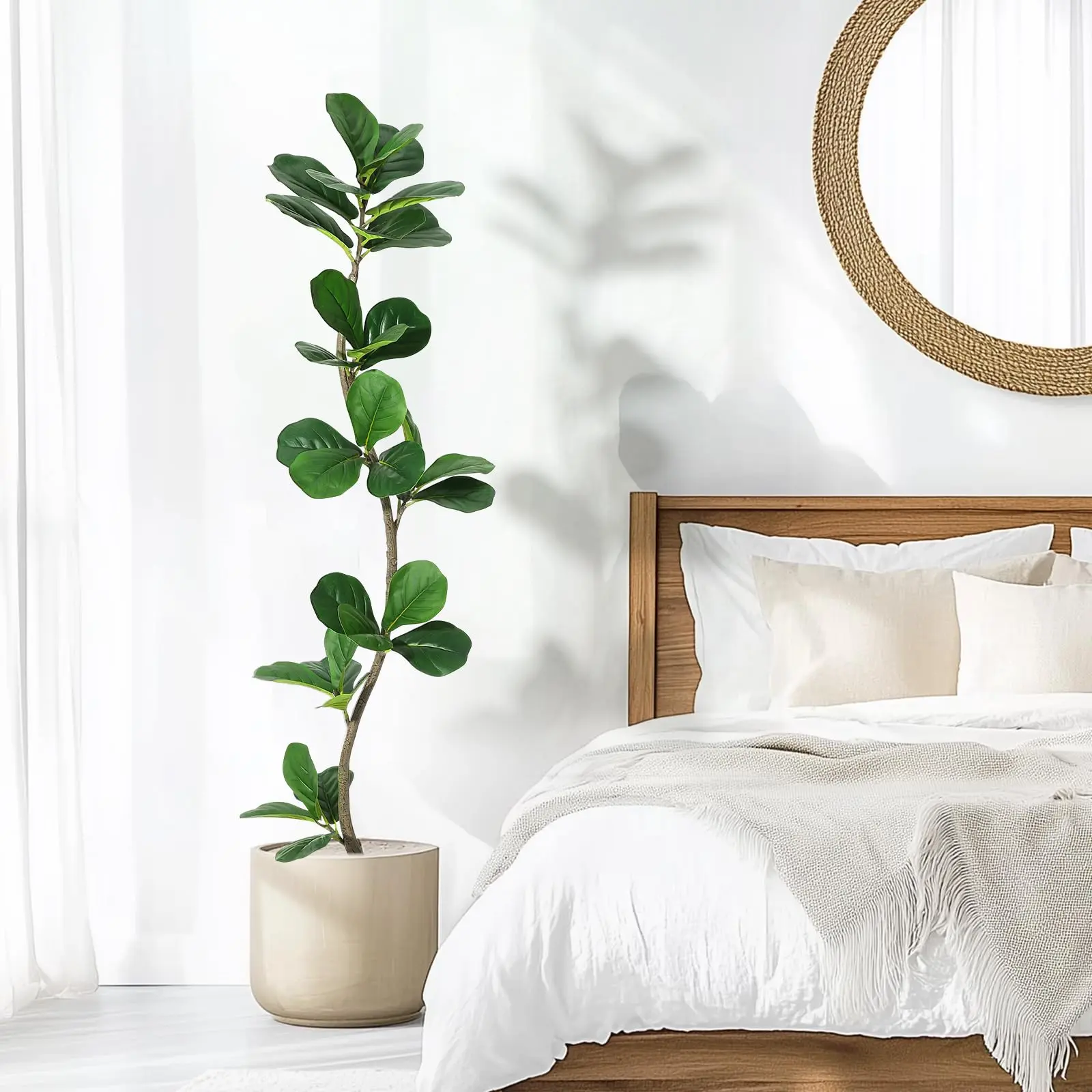 Realistic Artificial Trees 5ft 6ft Faux Tree with Cement Base Large Fake Plants for Indoor Home Decor Lifelike Silk Leaves S-Shaped Symmetrical Floor Plant for Living Room Apartment Bedroom Corner Office Modern Aesthetic Foliage