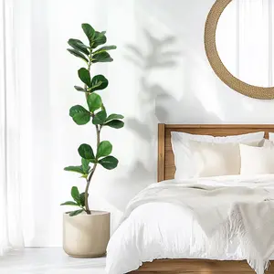 Realistic Artificial Trees 5ft 6ft Faux Tree with Cement Base Large Fake Plants for Indoor Home Decor Lifelike Silk Leaves S-Shaped Symmetrical Floor Plant for Living Room Apartment Bedroom Corner Office Modern Aesthetic Foliage