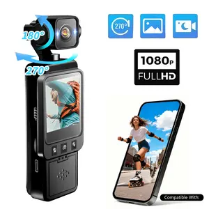 Body Sports Camera, 1080P HD Wearable Vlog Cam, 270° Rotating Lens, 6X Digital Zoom, IR Night Vision, Pocket Sized Portable, for Hiking, Cycling, Skiing and Live Streaming