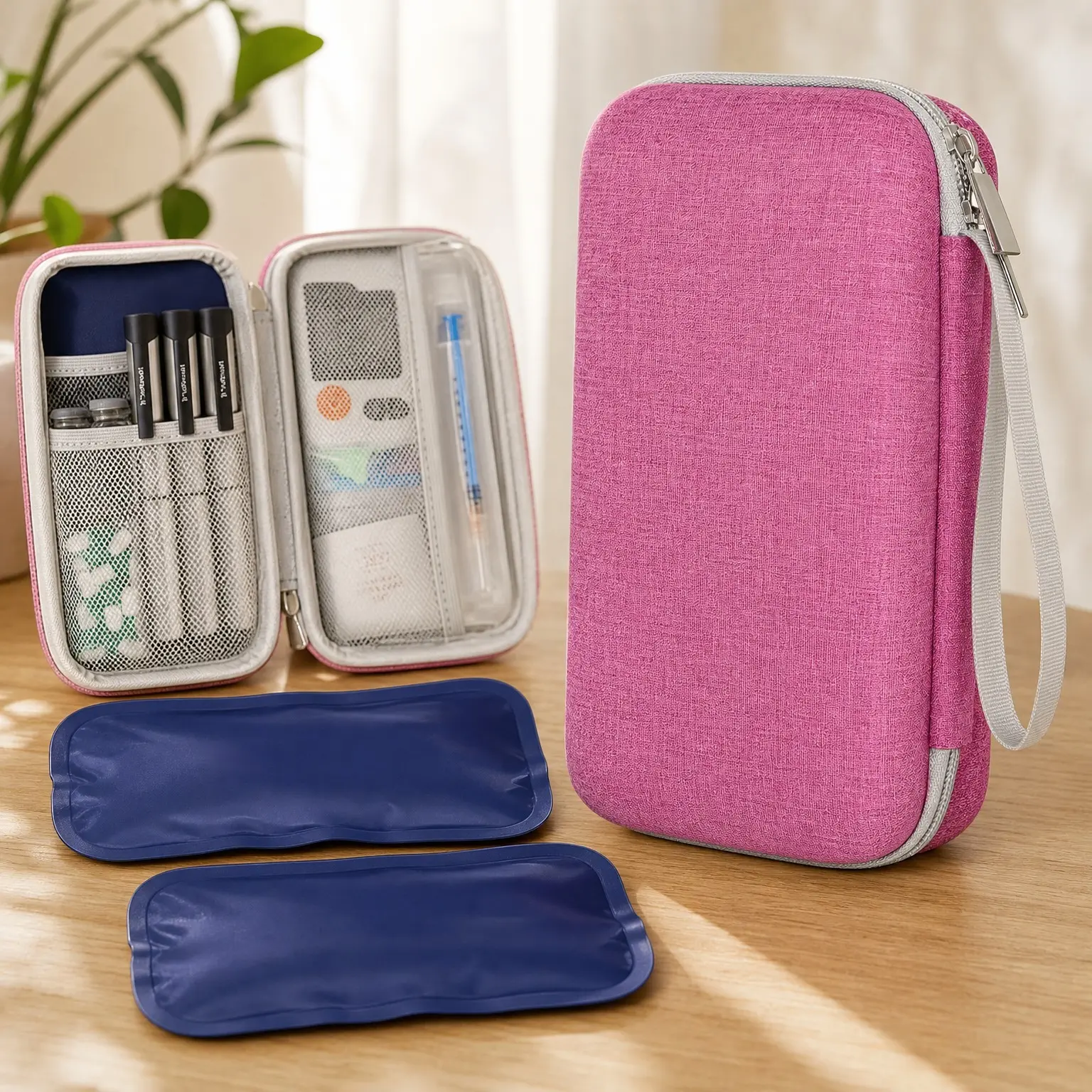 Insulin Cooler Travel Case with 2x150g Ice Packs TSA Approved, Pink | EVA Insulated Travel Medicine Kit for 1-5 Pens & Diabetic Supplies, Portable Handle for Daily Use & TripGift