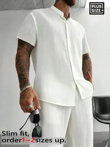 Men's Plus Size Street Style 2-Piece Solid Color Shirt and Pants Set, Casual Loose Fit for Daily Wear and Street Fashion