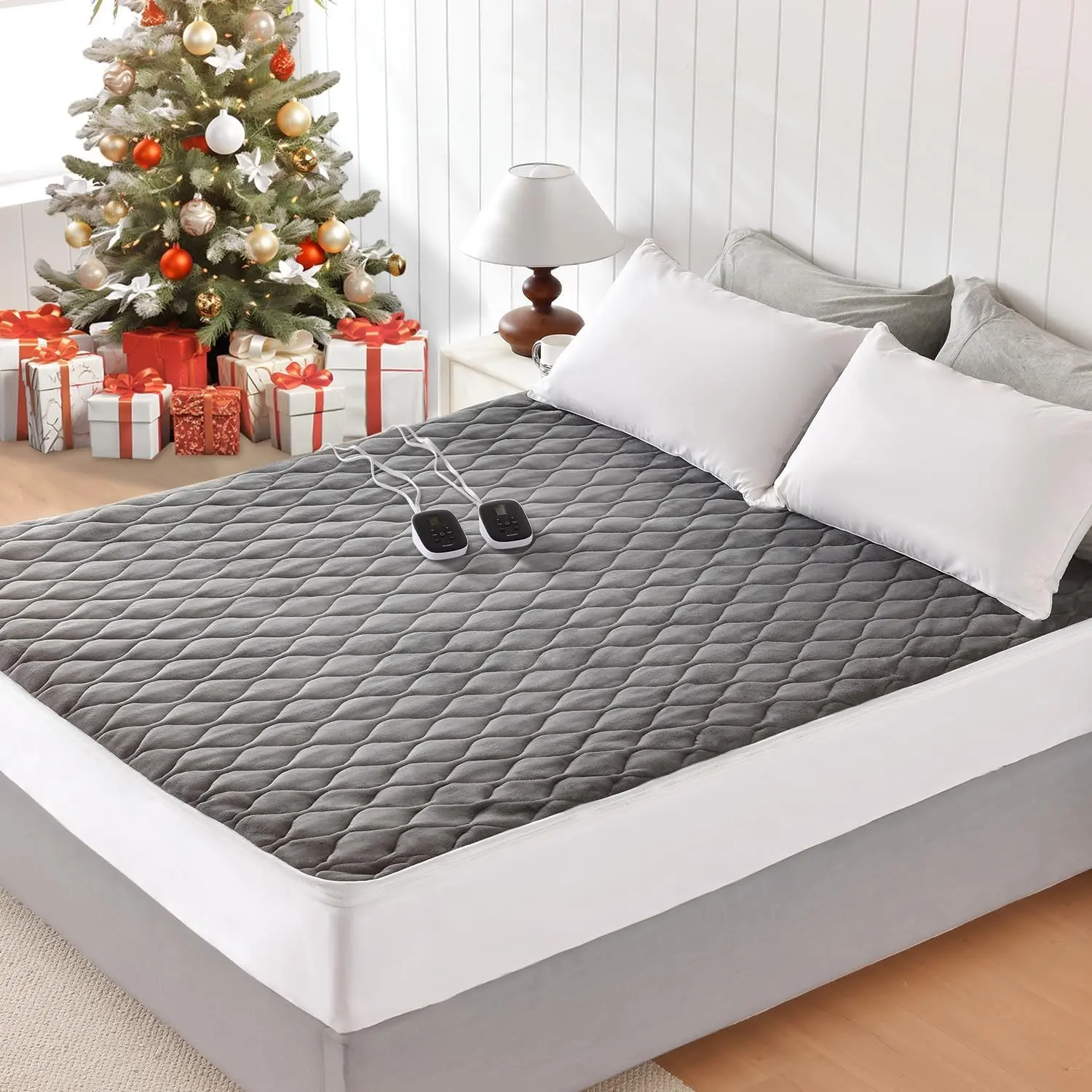 King Dual Control Heated Mattress Pad - 78"x80" Electric Mattress Pad, 1-10 Heat Settings, 0.5-12H Auto Shut-Off, Removable Velvet Cover, 18" Deep Pocket, ETL Certified, Grey