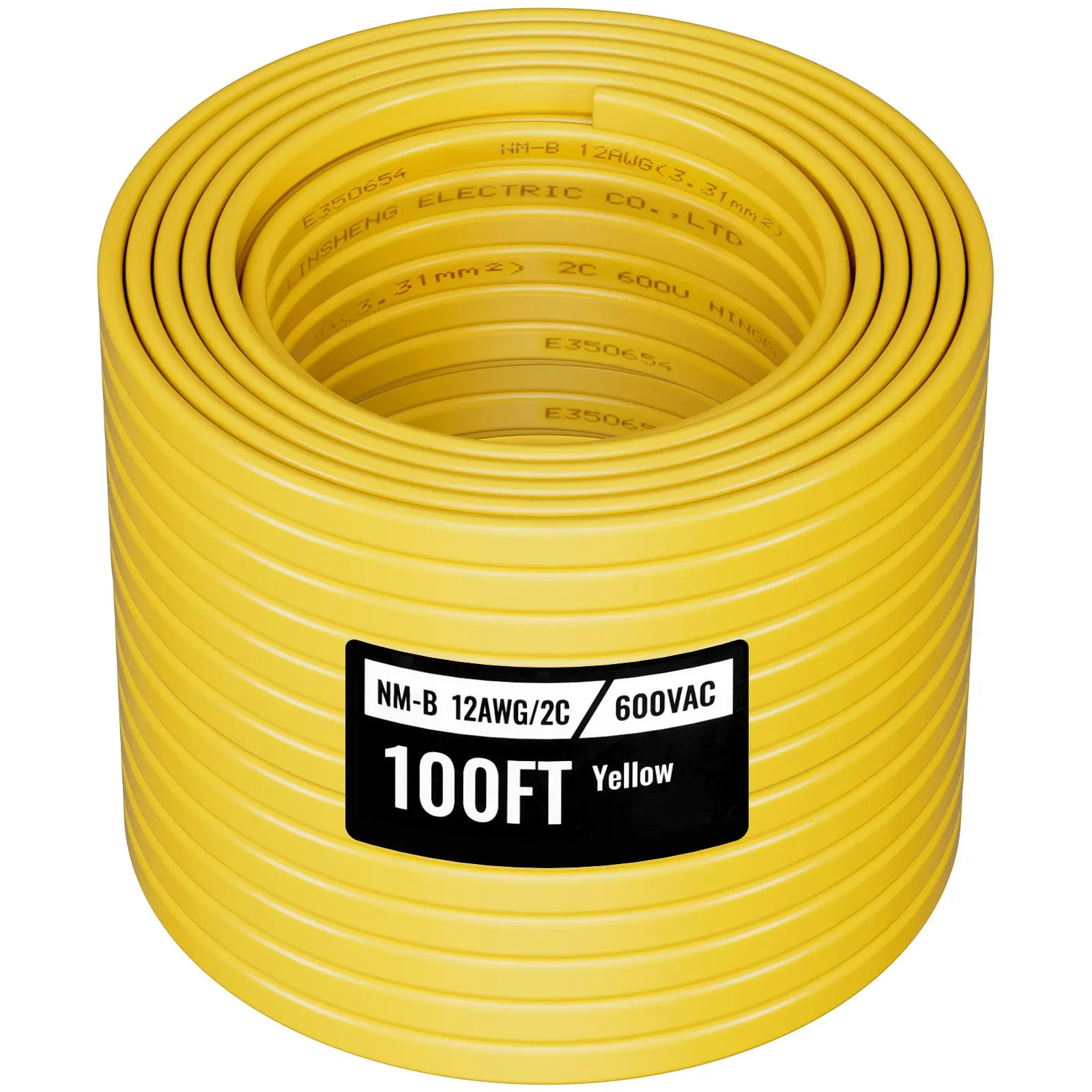 VEVOR NM-B Wire, 12AWG/2C Non-Mettalic Residential Indoor Electrical Wire with Ground, PVC Sheathed High-Purity Copper Core Cable, for Outlets, Switches, Other Loads Lighting Wiring Project(100 ft)
