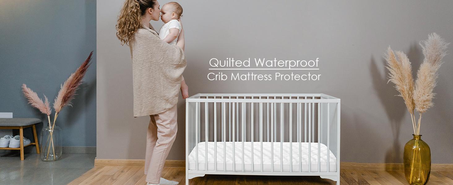 Crib Mattress Protector Sheets Fitted Waterproof Crib Mattress Pad Cover, Noiseless & Machine Wash 100% Absorbent Crib/Toddler Mattress Protector Sheet Quilted, White, 52" x 28"