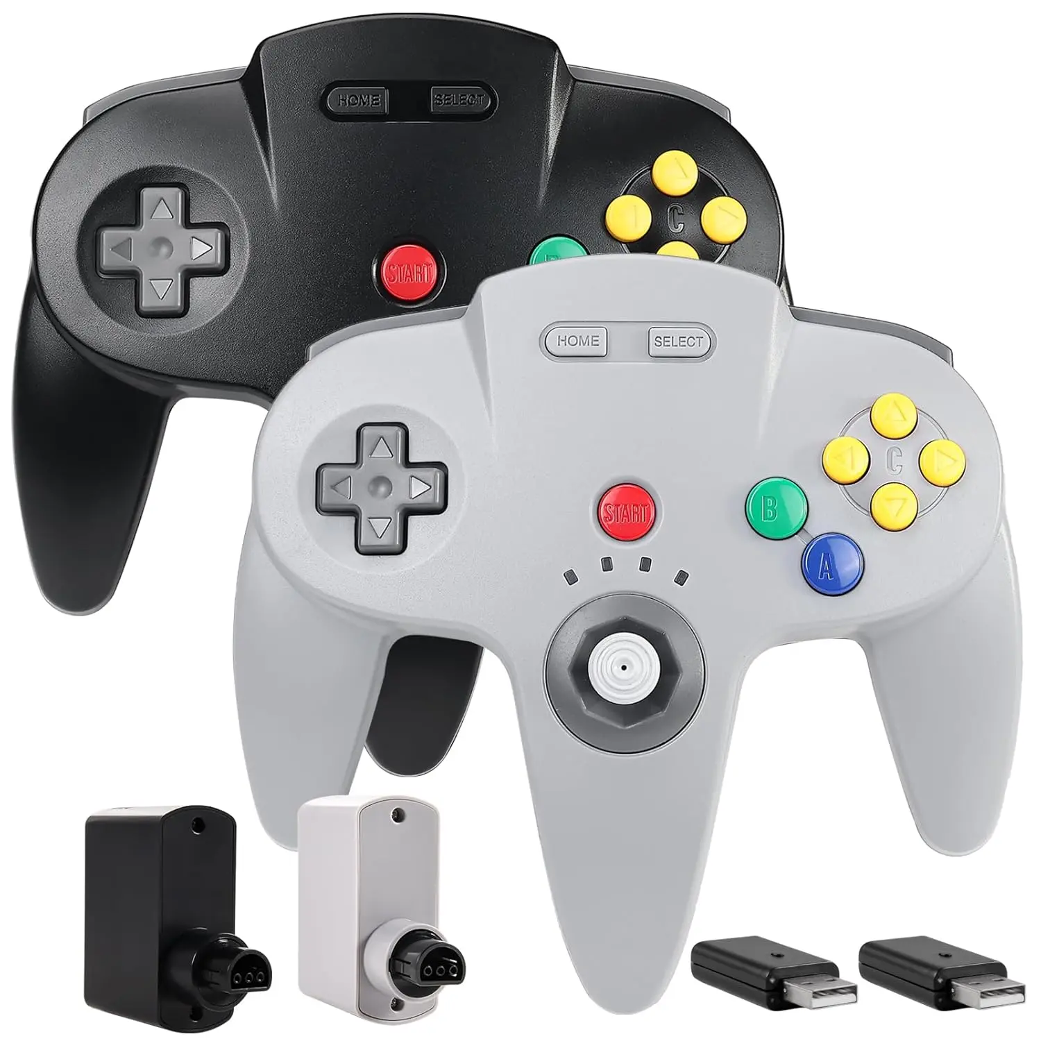 2.4 GHz  N64   Controller, USB Receiver & N64 Receiver, Compatible with Windows PC iOS  Raspberry Pi, N64 /  /NSO - (Rechargeable) (Plug and Play) (2 Pack)