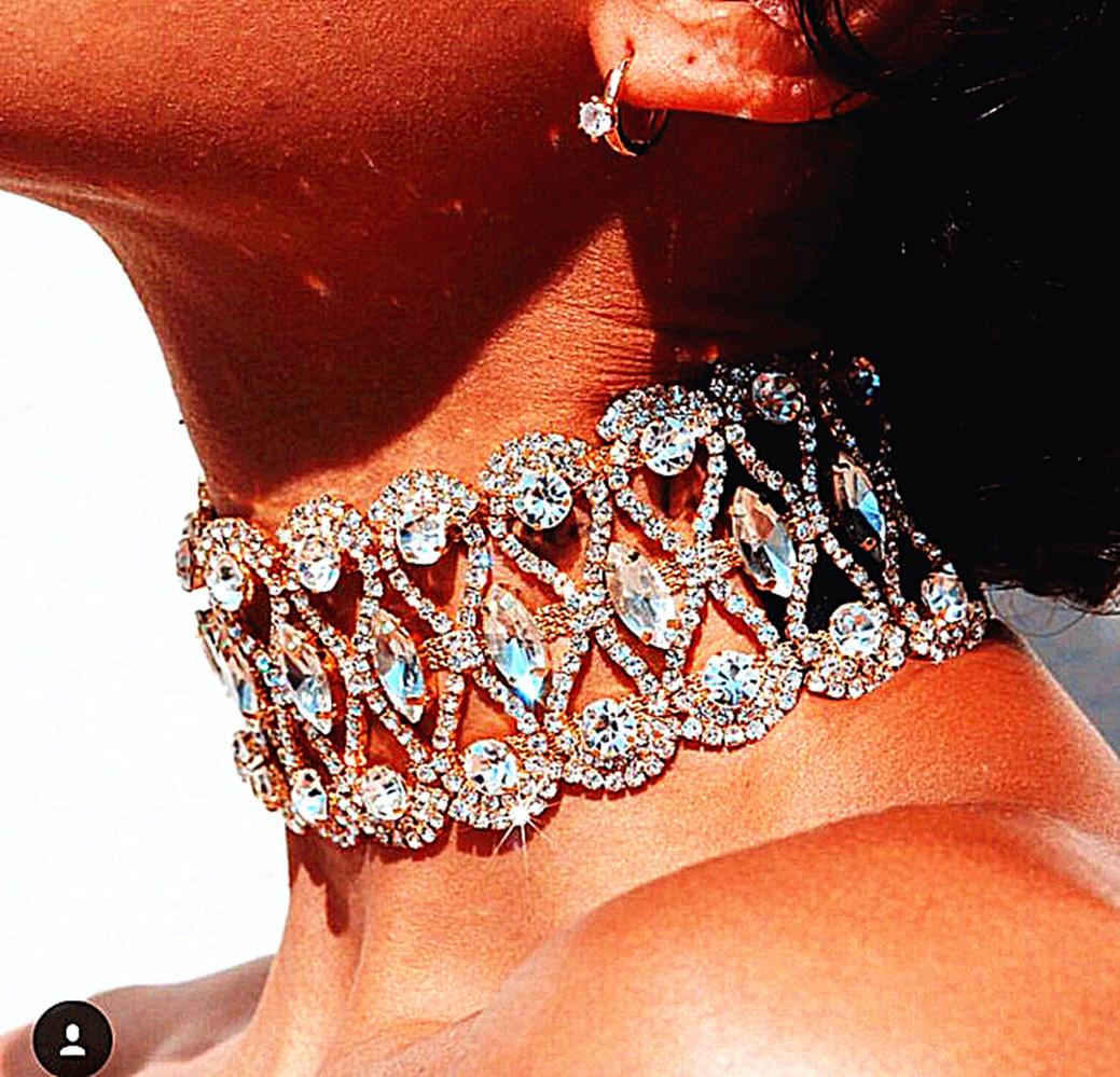 Luxury CZ Lattice Choker Necklace, Gold Plated Statement Choker, Formal Evening Jewelry for Women