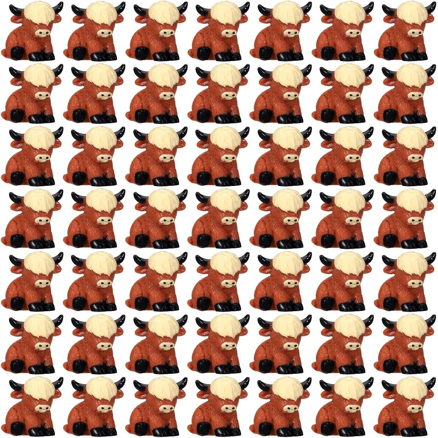 50 Pcs Mini Resin Highland Cow Figurines Bulk Mini Cow Figurine Cute Resin Miniature Sculpture Ornament Highland Cows Gifts for Landscape Office Garden Desk Party Tabletop Decor(Brown)