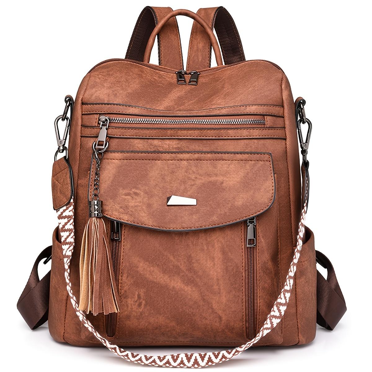 【QUAWUJIE】Designer Backpack Purse Large Leather Daily Use Bag Waterproof Work Travel for Women Girls