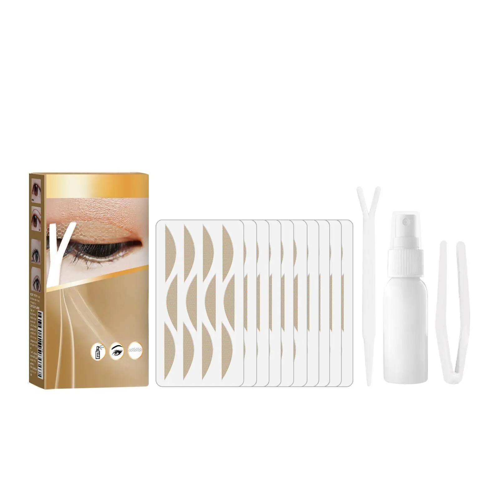 Double Layer Lace Mesh Invisible Eyelid Tape Set - Breathable, Long-Lasting Self-Adhesive Strips with Applicator, Compact Lightweight Cosmetic Pack for Eye Makeup, Foundation Compatible, 1-Hand App. Multi-Purpose Kit