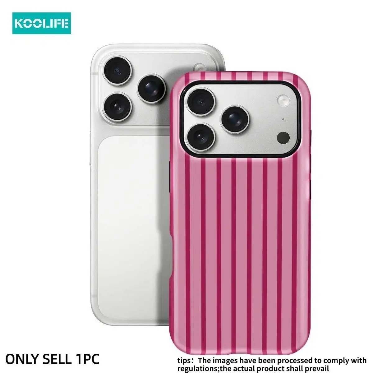 Koolife Dark Pink Light Pink Striped Protective Case, Cover, Shell, Shockproof Smartphone Casing, Glossy 2-in-1 PC+TPU, Full Lens Anti-Scratch Precise Cutouts Shockproof, Fits iPhone17/Pro/Max/Air,16-11,7/8/7Plus/8Plus,XR/X/XS/XS Max