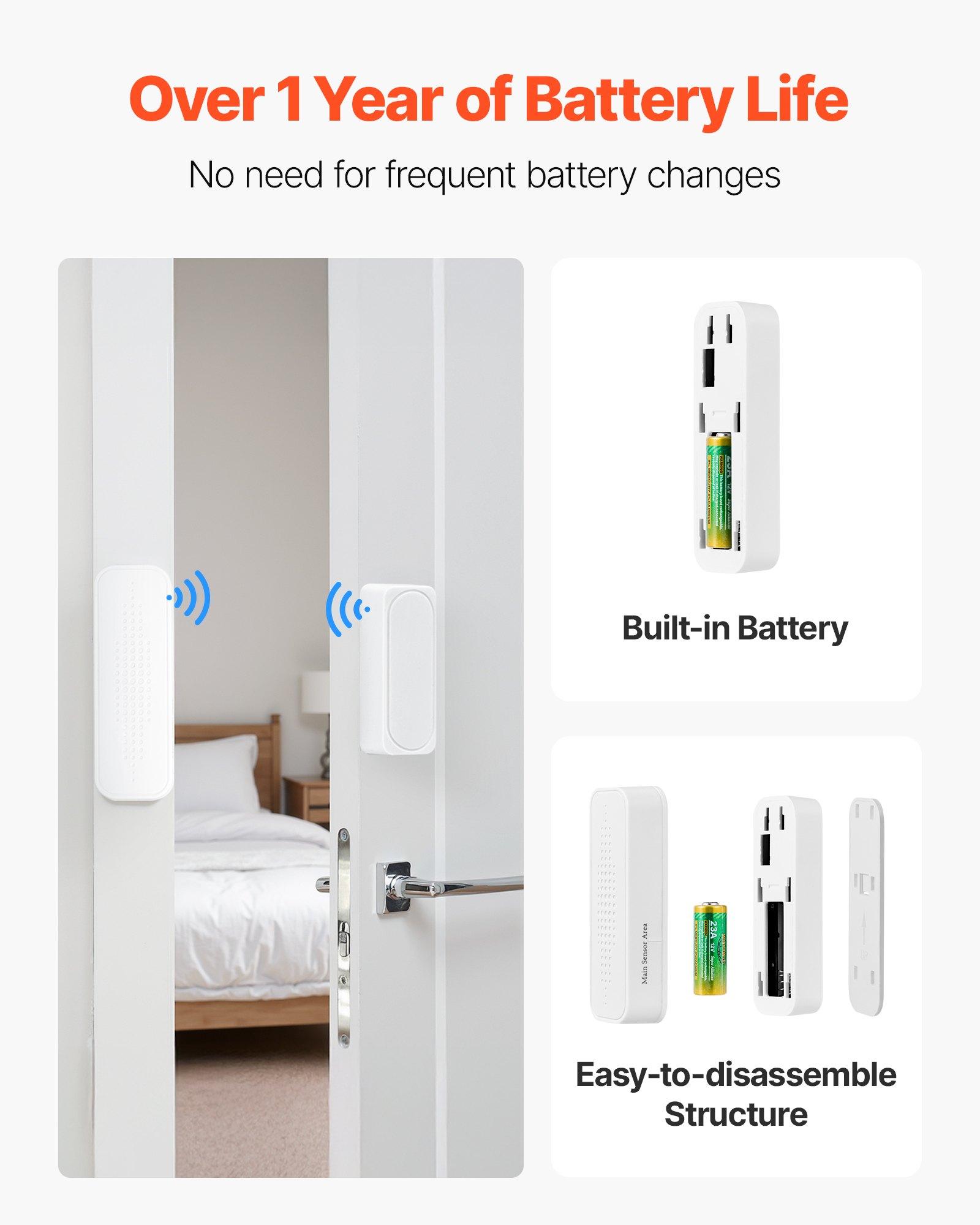 VEVOR Door Chime, DC 12V, Wireless Door Open Contact Sensor Alarm Chime with 656 ft Range, 58 Chimes & 5 Adjustable Volume, Doors Ringer Alert for Business, Store, Home, Office When Entering