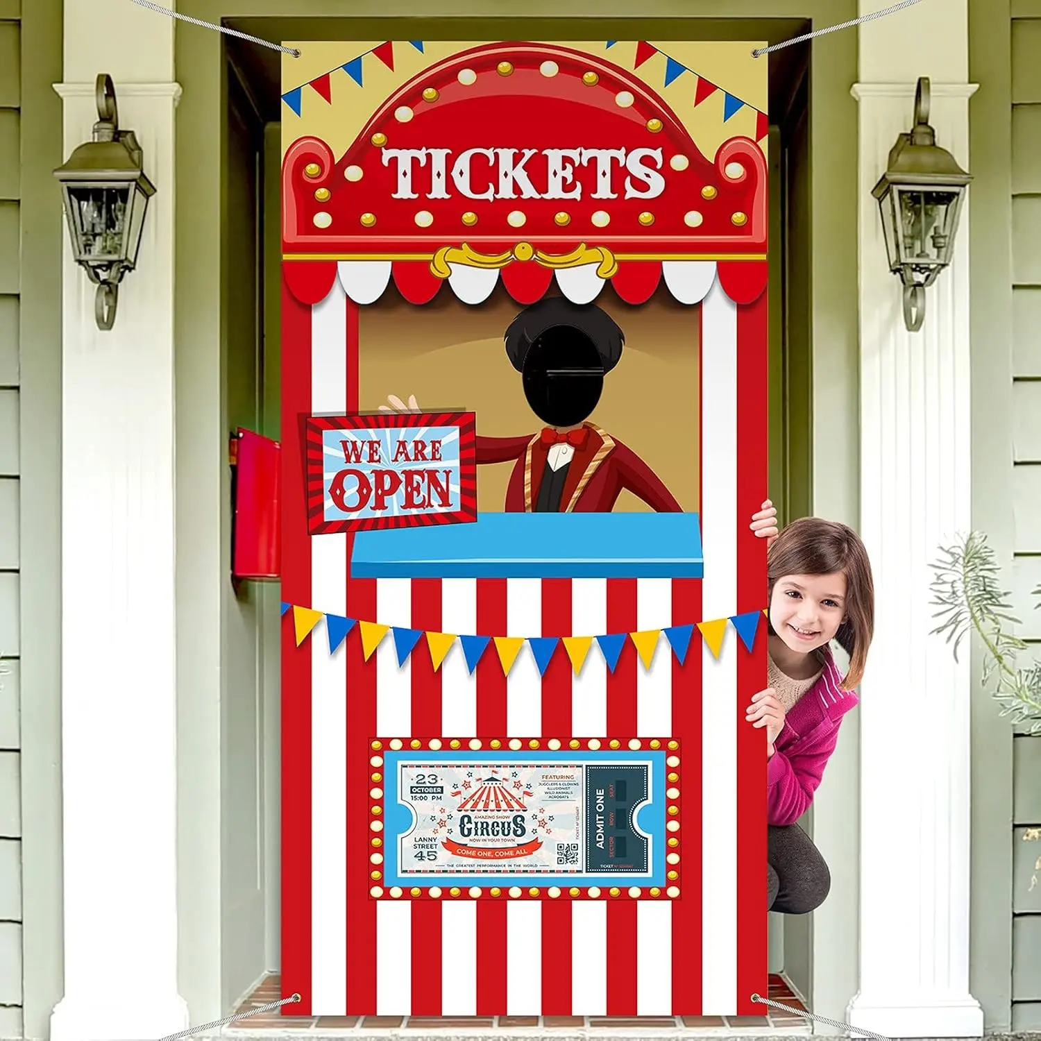 Carnival Circus Party Decorations,Halloween Photo Ticket Booth Door Banner, Fabric Backdrop for Circus DecorGift