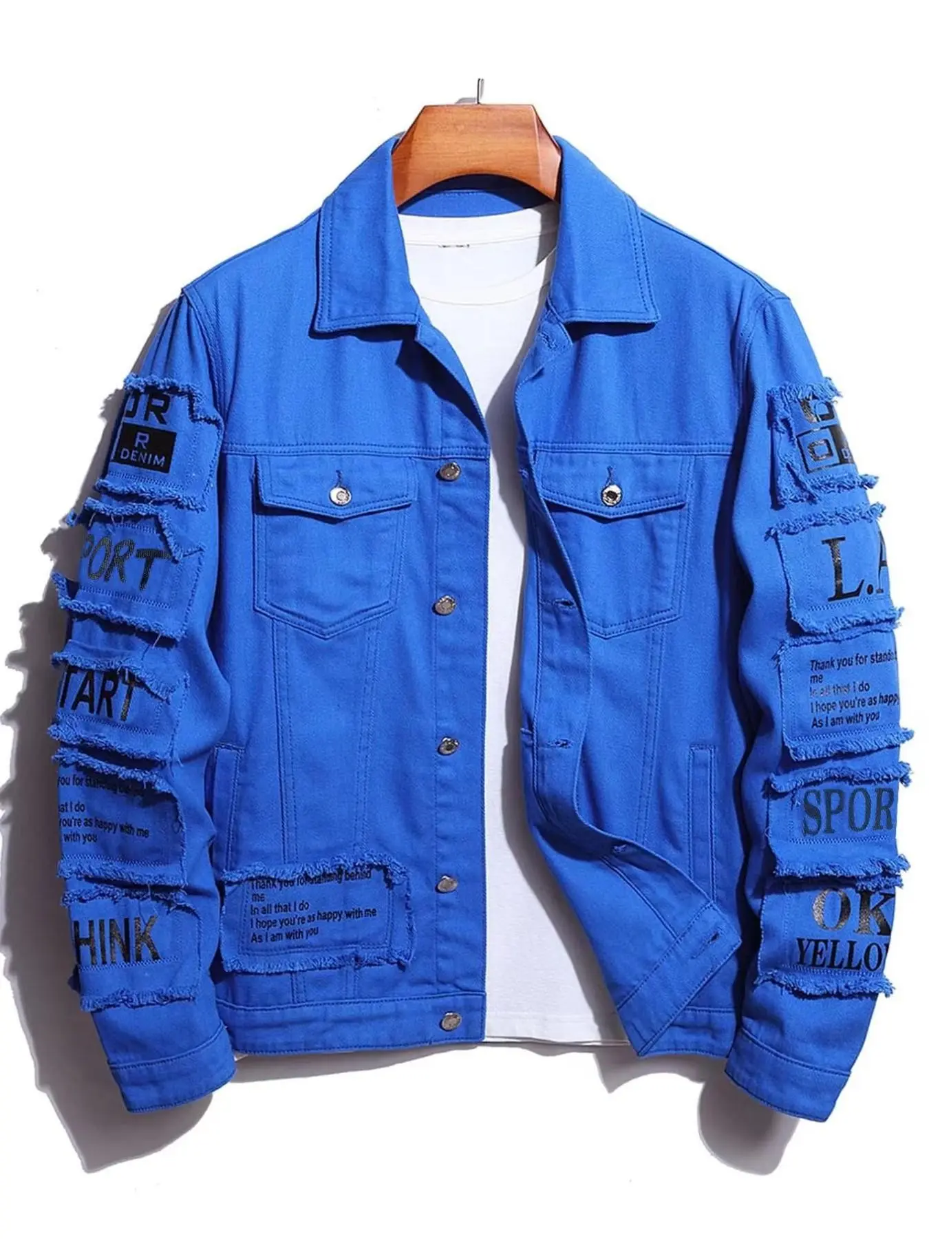 Men's Workwear Shirt Jacket, Chest Pocket Design, Casual Style for Spring and Fall, Print Details, Fashionable Trendy Outerwear, Letter Jacket