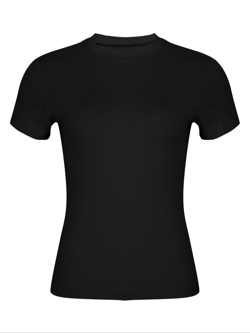 Women's Solid Shortsleeve Round Neck Basic Tee, Casual Slim-fitting Short Sleeve T-shirt, Ladies Summer Clothes for Daily Wear, Womens Clothes, Womenswear, Tshirt, Crewneck Clothing, Top, Casual Summer Style