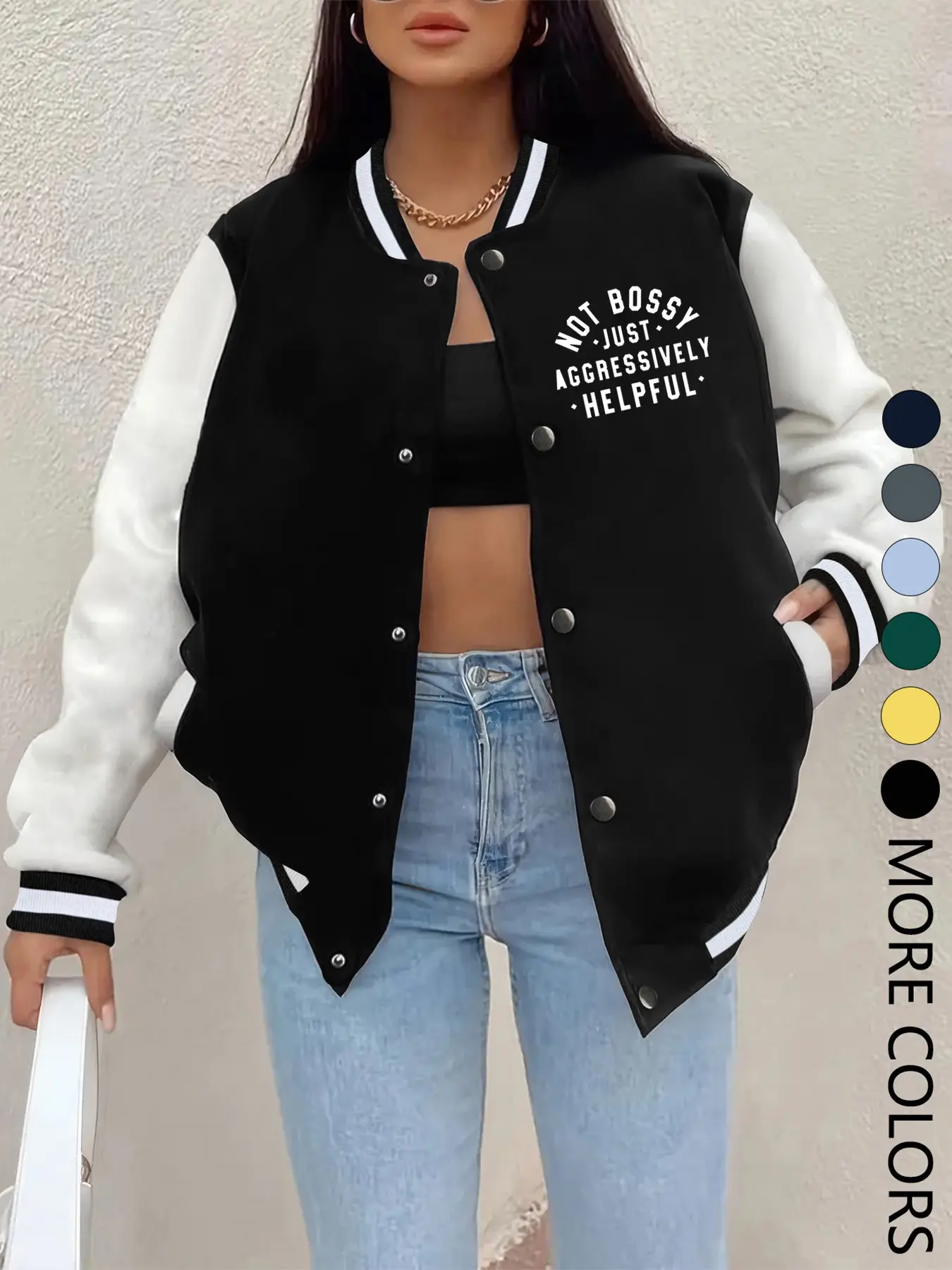 New Women's Baseball Jacket for Fall Winter, Creative Letter Print, Casual Sport Coat, Comfortable Versatile Jacket, Hip-Hop Style, Multiple Colors