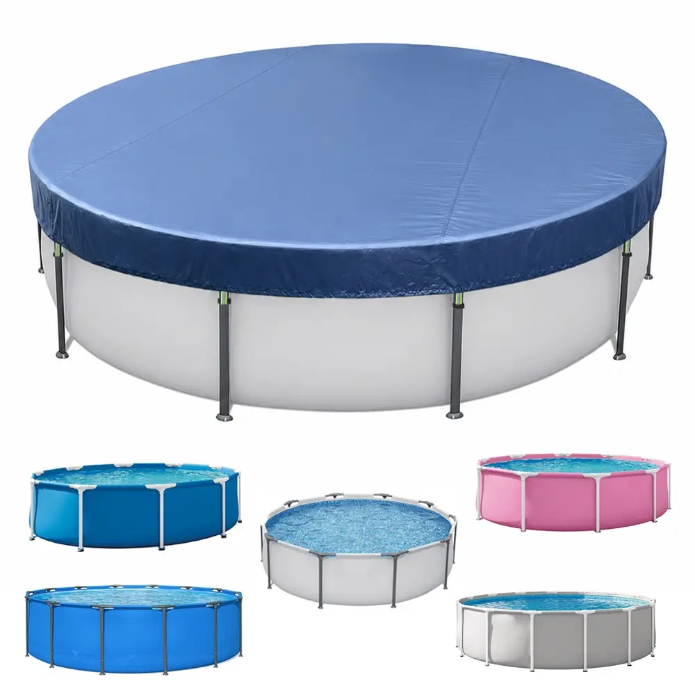 Circular Swimming Pool Cover, Upgrade 420D Thick Blue, Dust-Proof, Tear-Proof, Wind-Proof, UV Reflection Protection, Above-Ground Pools