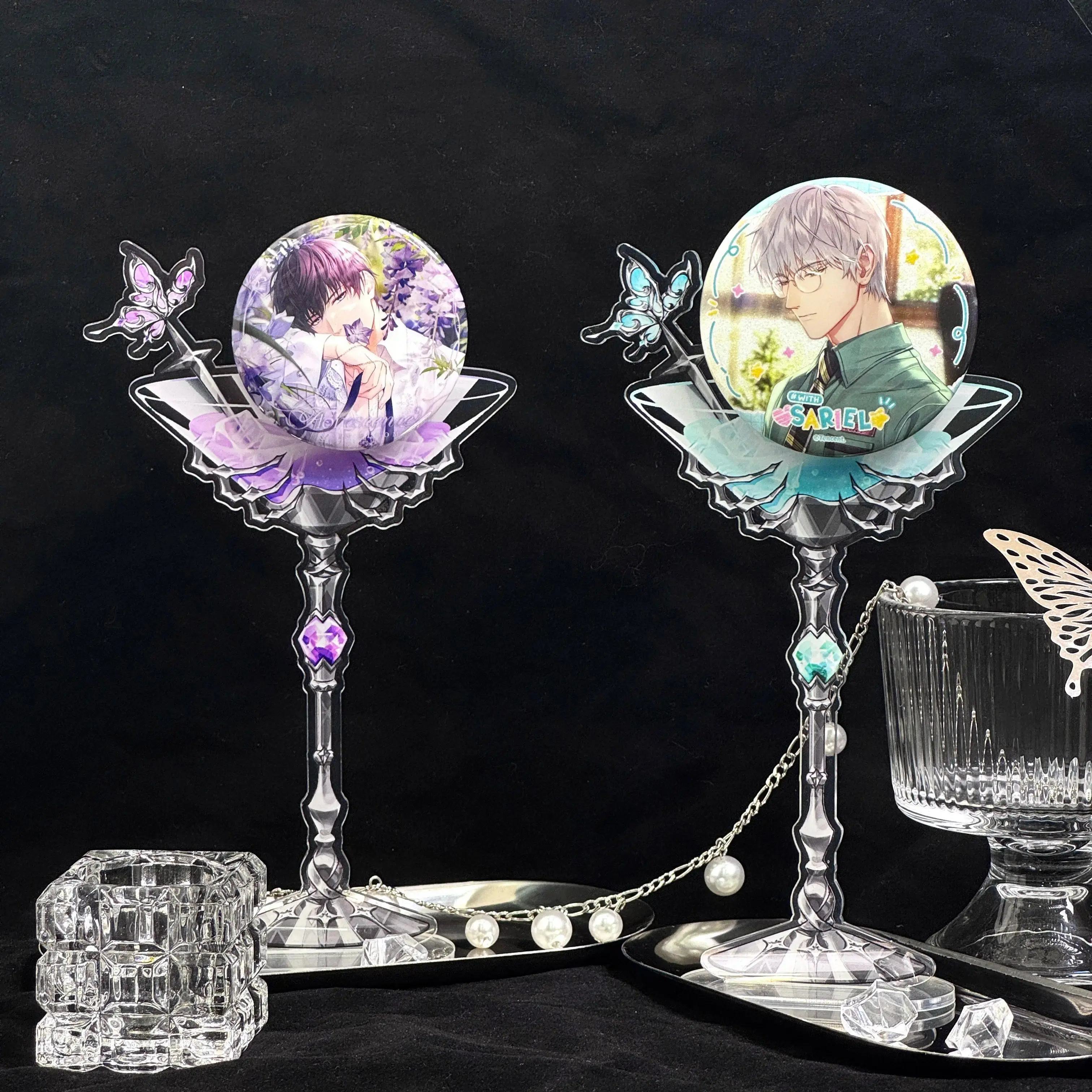Gothic Wine Glass Acrylic Badge Display Stick, Skeleton Claws Magnetic Stand , for Anime Kpop Shooting&Oshi Activity Decor Prop