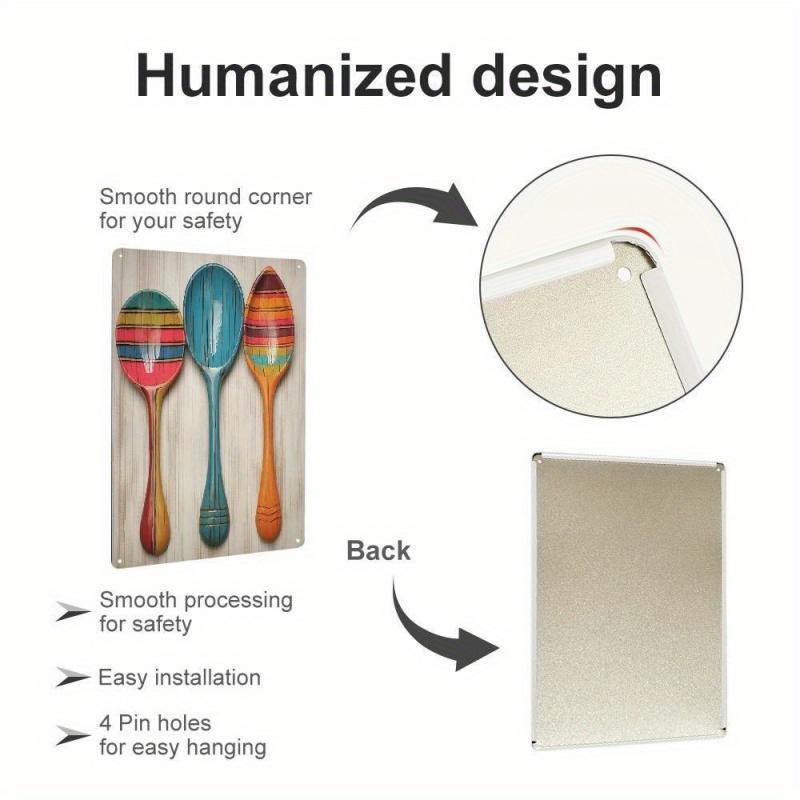 Wooden Spoon Pattern Metal Sign, Creative Spoon Wall Decor, Wall Art for Home Kitchen Dining Room Bar Coffee Shop