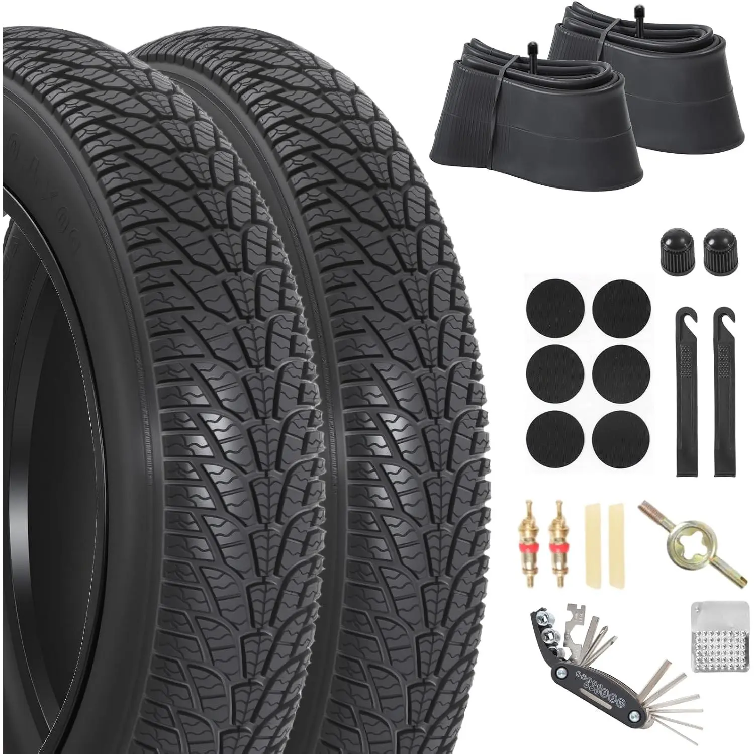 20x4.0/20x3.0/26x4.0 Fat Bike Tires, Fat Tire Tube and Bicycle Repair Tool Kit, Foldable Heavy Duty Off-Road Ebike Fat Tires Replacement Set