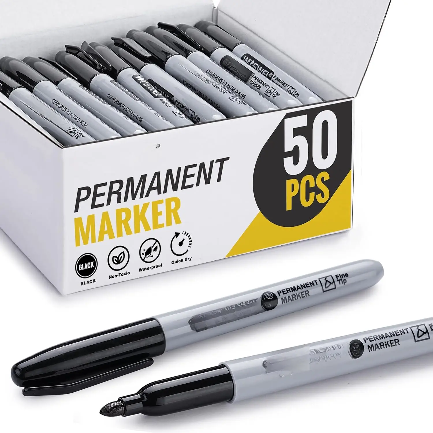 Permanent Markers Bulk, 50 Pack, Black Permanent Marker Pens, Fine Tip, , Quick Drying, Smooth Writing,   Glass Metal Stone Paper  Surfaces, Office School Supplies