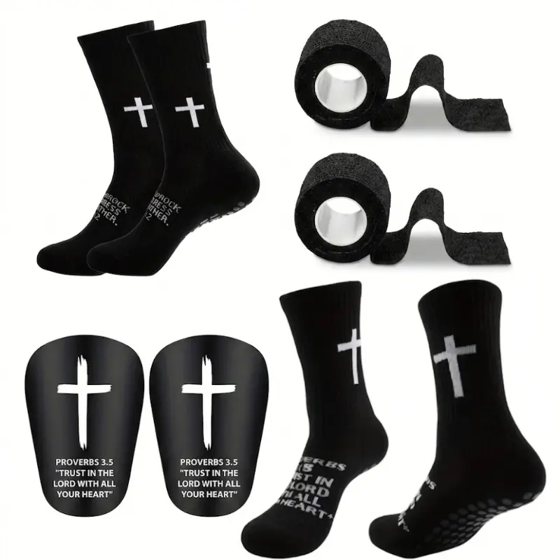 A Set Soccer Protective Set with Random Pattern Socks, Shin Sleeves, Compression Leg Sleeves, and Sports Wrap, Breathable Stretchy Non-Slip, Quick-Dry Moisture Control, Ideal Gift for Players, Great for Training, Matches, Running, and Daily Fitness.