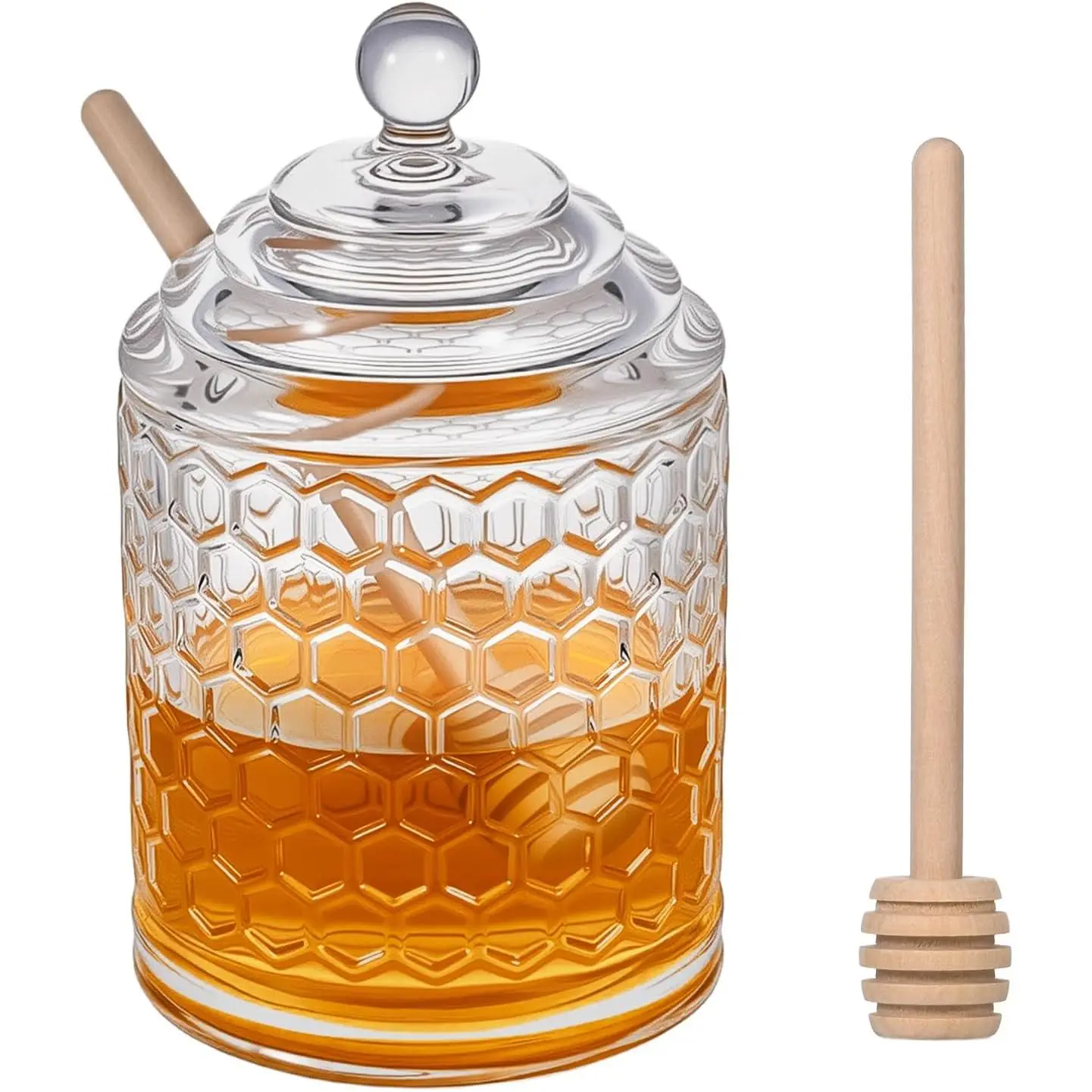 9 oz Clear  Glass Honey Pot with 2 Dipper Sticks - No Drip Honey Dispenser Jar with Lid, Syrup Honey Container for  Kitchen Storage Holder
