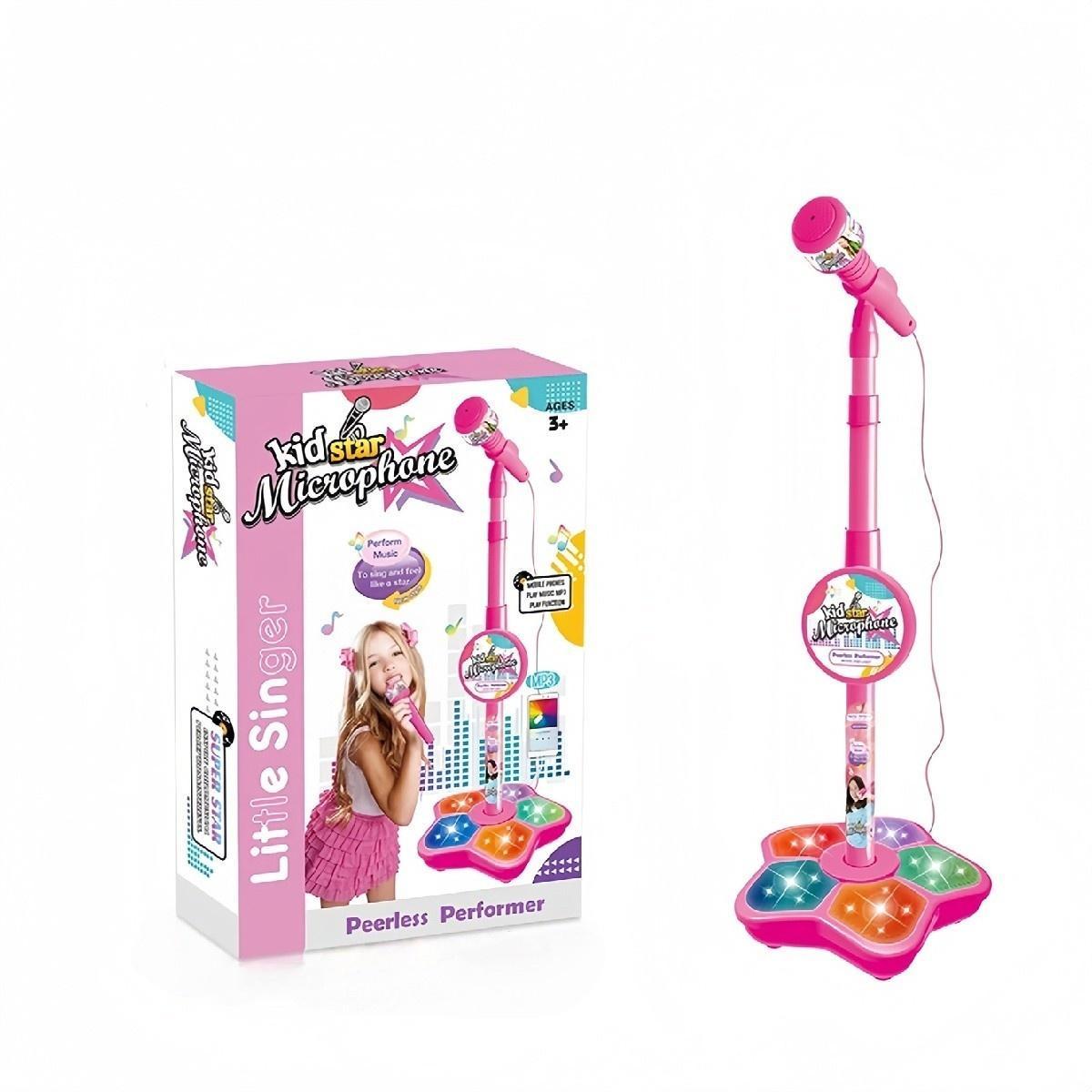Microphone Toy with Super Colorful Lights, Unisex Singing Mic with Stand, Role Play Music Enlightenment Educational Toy