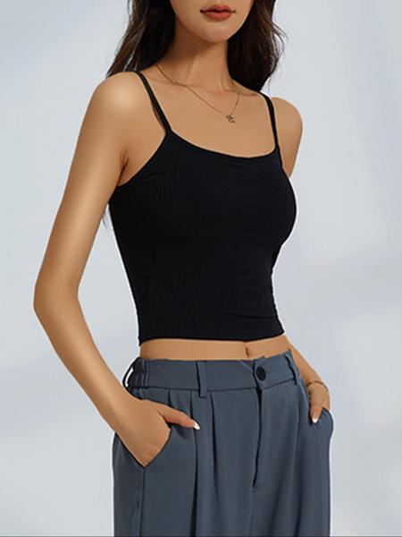 Women's Solid Ribbed Cami Top, Fitted Casual Sleeveless Crop Top for Daily Wear, Ladies Underwear for Summer