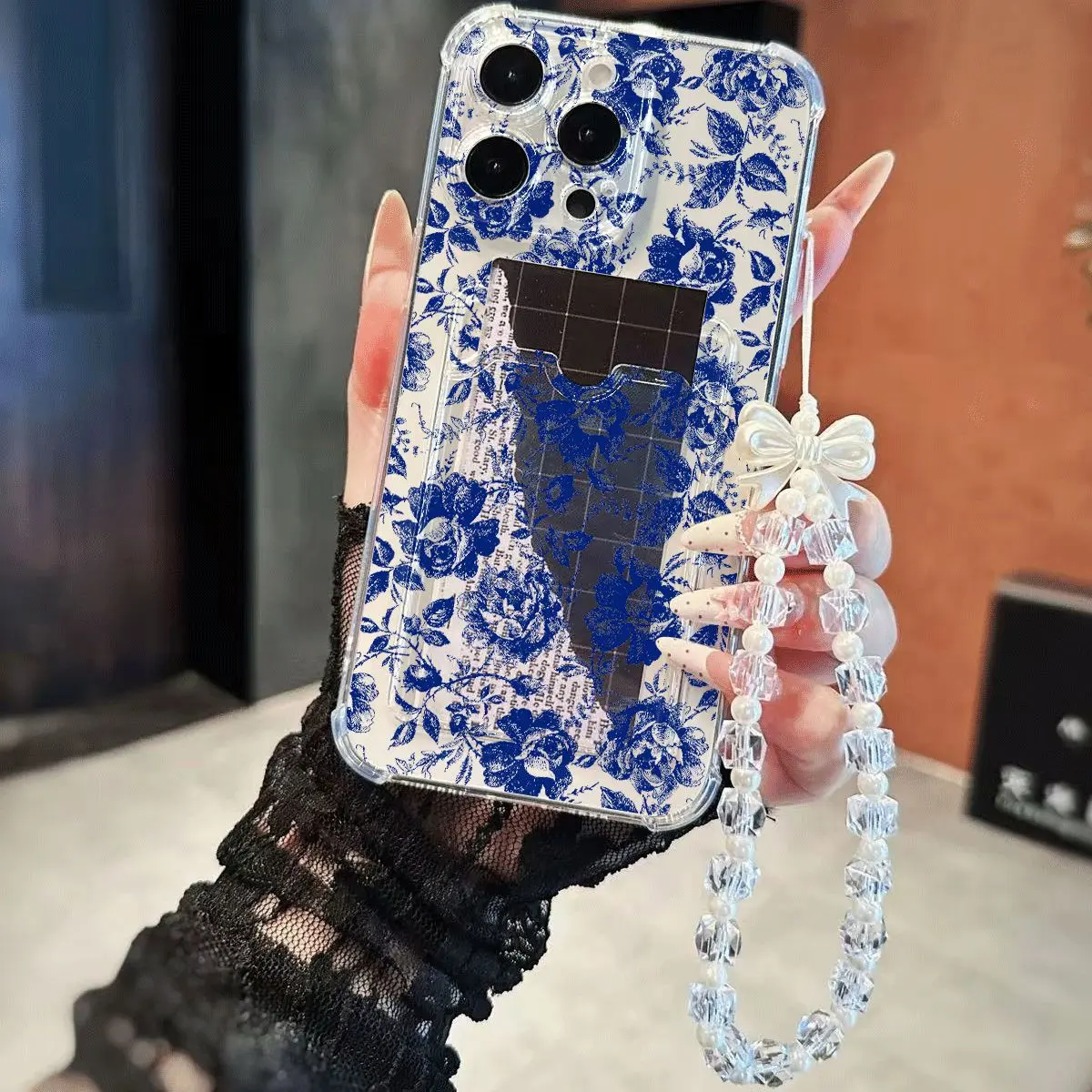 Deep Blue Glossy Bubble Texture Phone Case Y2K Abstract Shockproof Cover with Card Slot for iPhone11-17promax IPhone11/12/13/14/15/ Promax16/16Promax/16pro/16plus