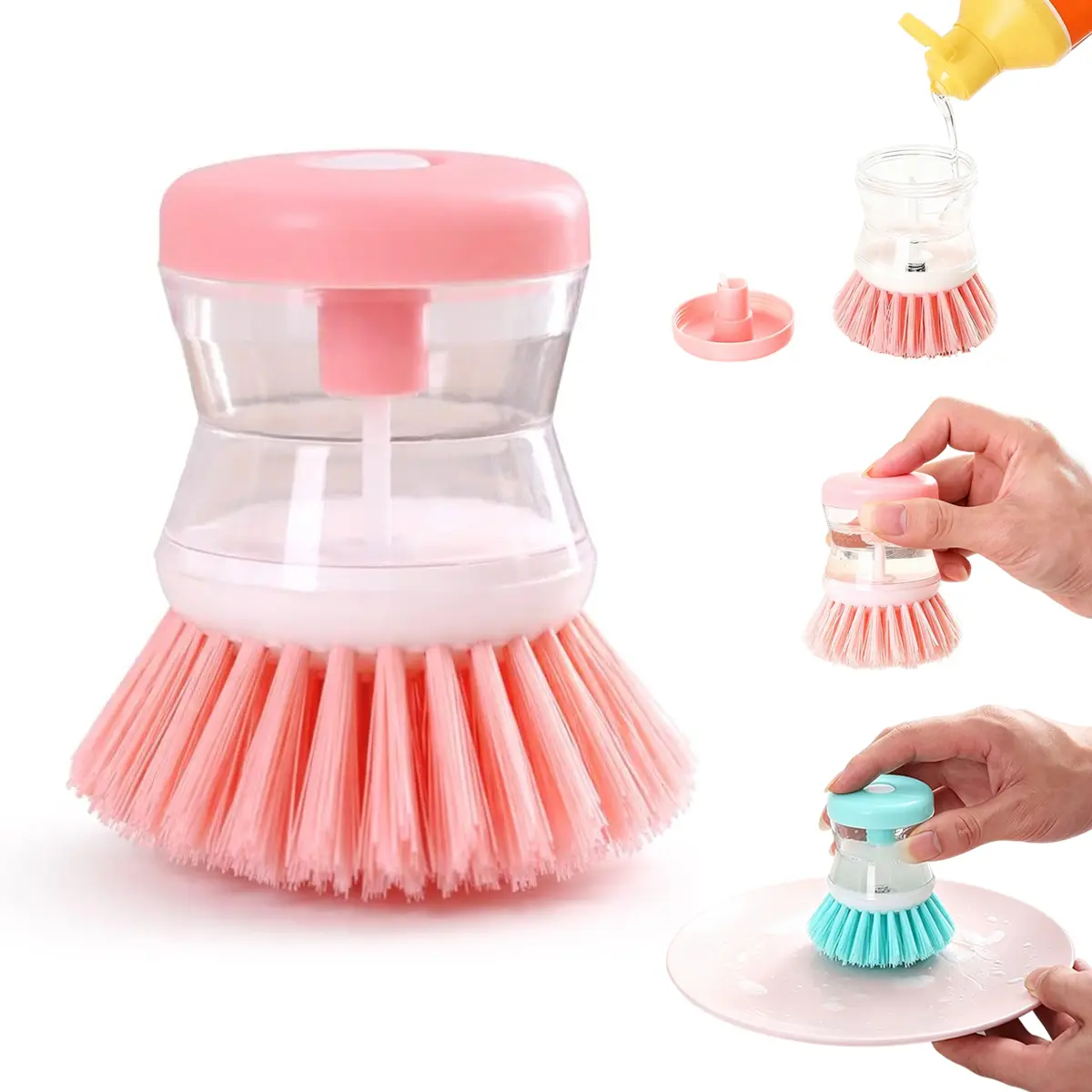Dish Brush with Soap Dispenser, Multifunctional Press Type Liquid Filling Dish Washing Brush Kitchen Scrub Brush for Dishes, Pots, Pans & Sink Cleaning