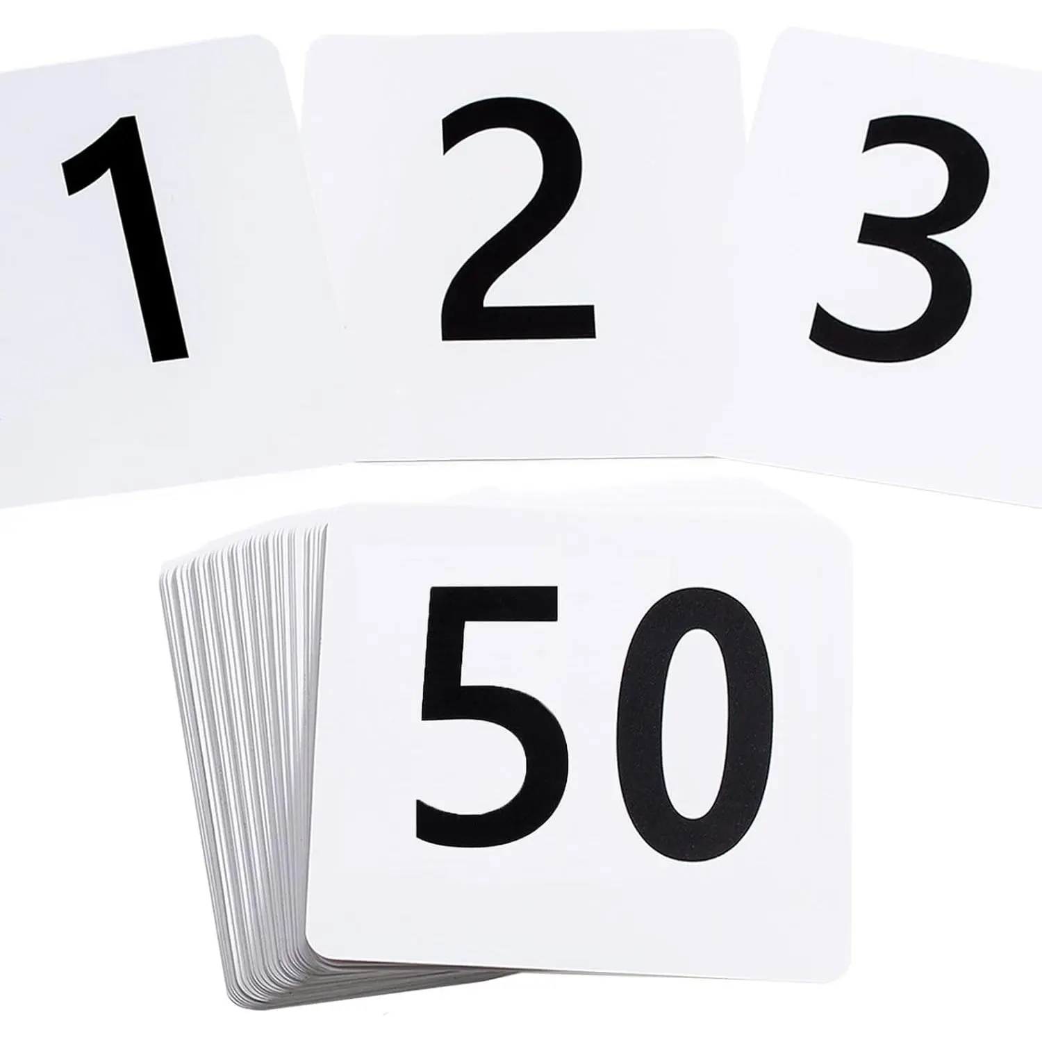Toncoo 50Pcs Table Numbers 1-50, 3.7x4 Inch Plastic Table Numbers, Double Sided Table Number Cards - for Wedding Reception Restaurant Table Numbers Place Cards, White