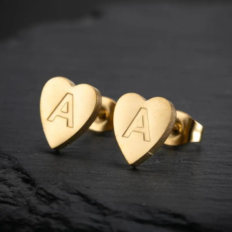 14K Gold Plated Heart Initial Earrings, Fashion Gold/Silver Personalized Letter A-Z Ear Stud Exquisite Heart Earrings Monogram Name Jewelry Birthday Holiday Gift