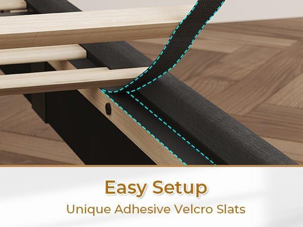 Sikaic Linen LED Floating Bed Frame with Charging Station Dark Grey Headboard And Storage Modern Smart