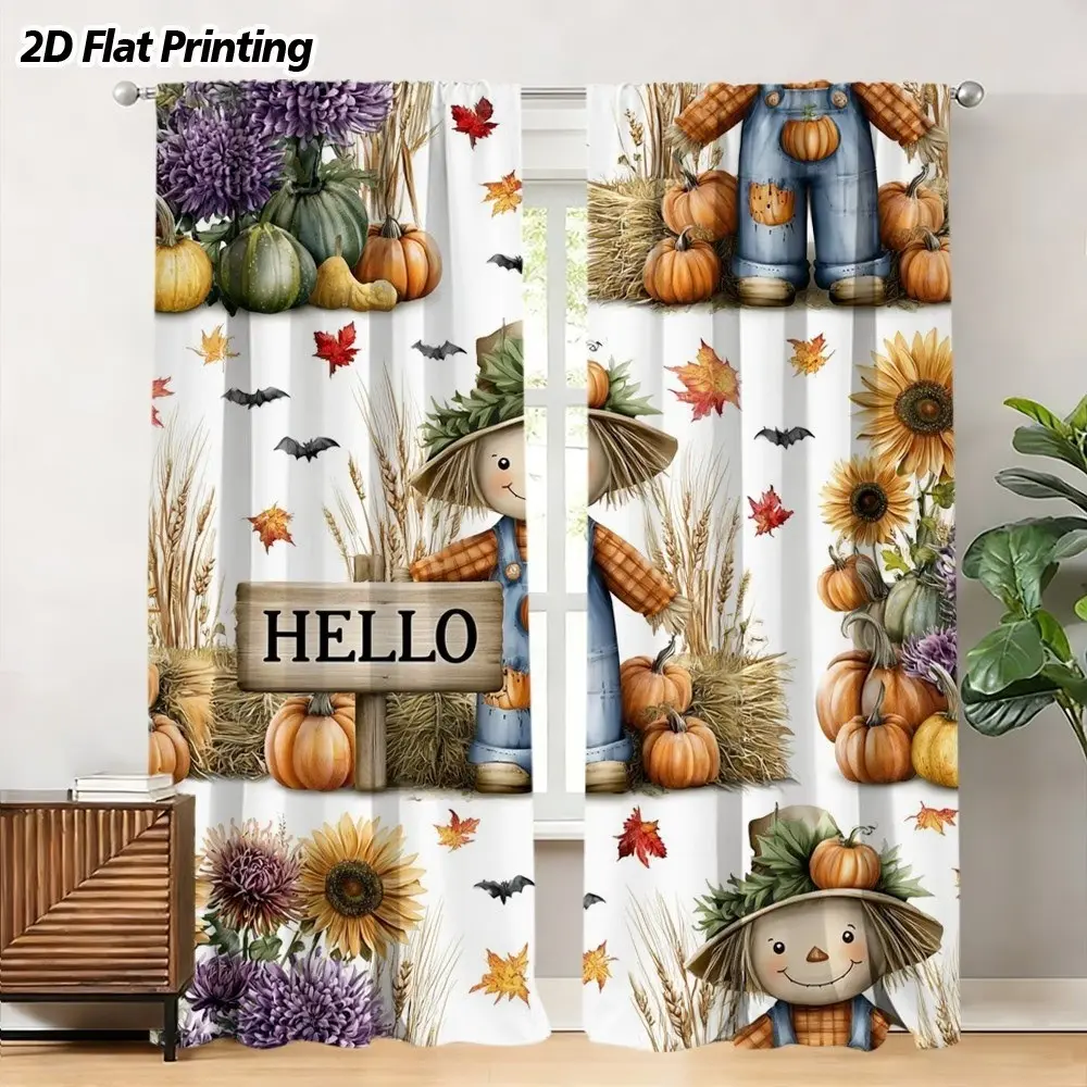 2-Pack Autumn Harvest Drapes with Rod Pockets, Room Decor for Office, Living Room, Café, Artistic Spaces, Home Decoration