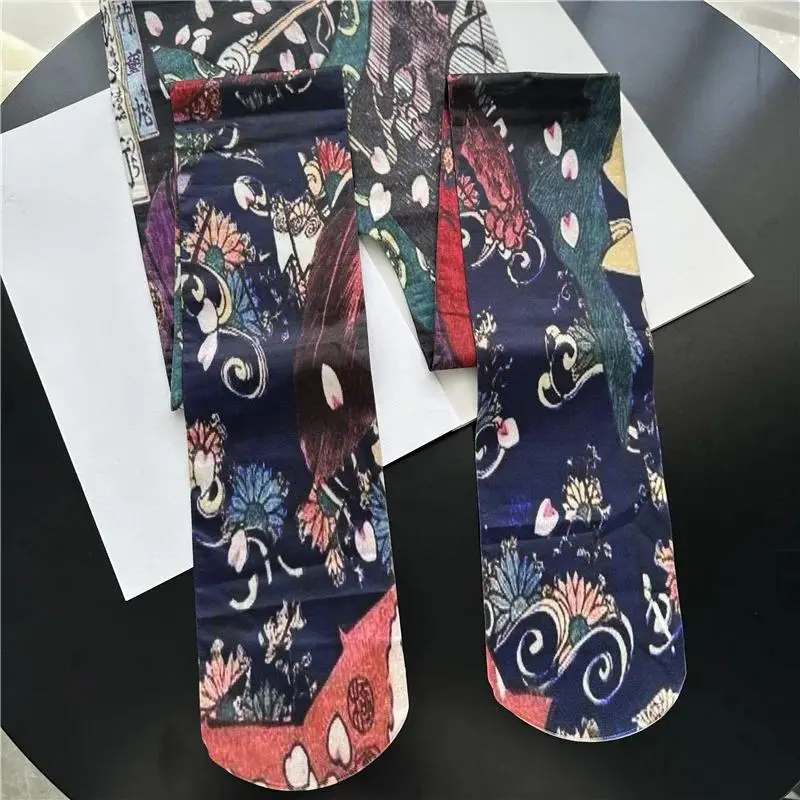 Chinese style tattoo stockings personality niche design sense girl print millennial babes pantyhose sexy black stockings