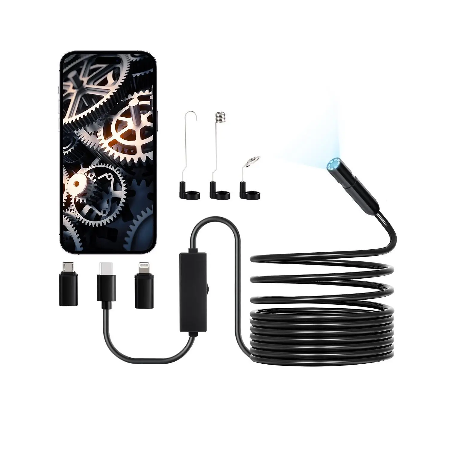 【toolupgrade】VEVOR Endoscope Camera with Light, 1920P HD Borescope for Android IOS, 8 LED Lights Inspection Camera with 16.4FT Semi-Rigid Cable, 2X Zoom, IP67 Waterproof Snake Scope Camera for Auto, Plumbing