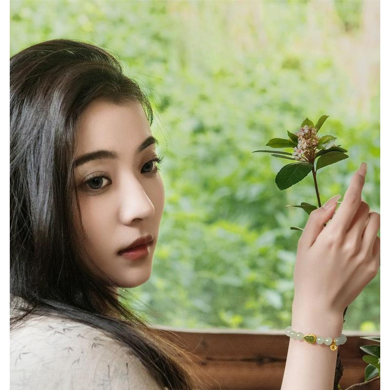 S925 Sterling Silver Hetian Jade Gourd Bracelet for Women Gold Inlaid Jade New Chinese Style National Style Jade Bracelet Light Luxury Exquisite Gift.