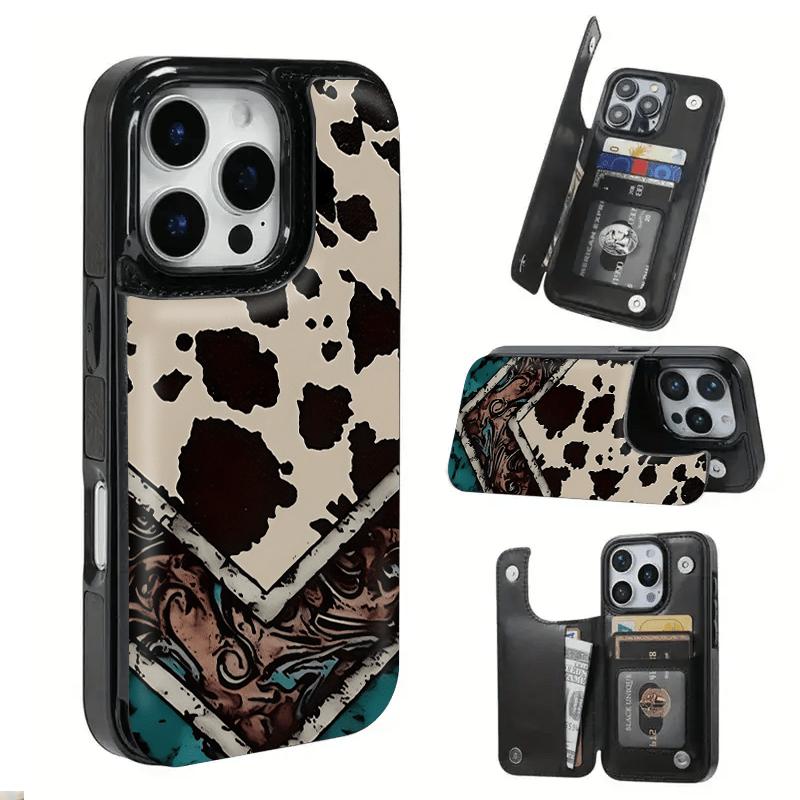 Phone Case: Leopard print design, this functional phone protective case has a built-in card holder that can store bank cards and other types of cards, suitable for Halloween, Christmas, and New Year, compatible with iPhone 17/16/15/14/13/12